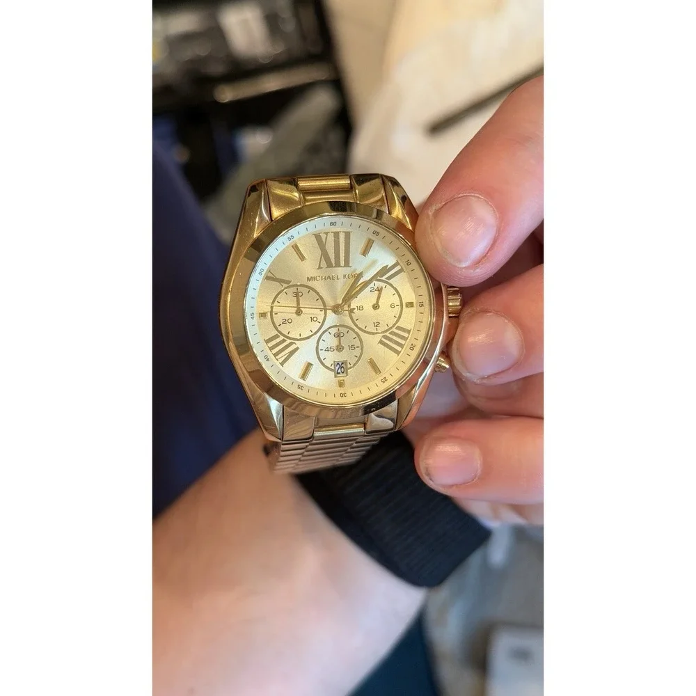 Michael‎ Kors MK5605 Gold Chronograph Watch Roman Dial w/ Box Needs Battery